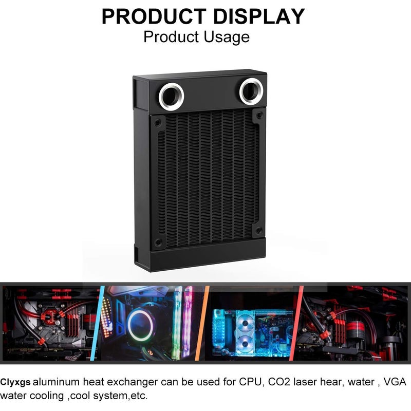 CLYXGS Water Cooling Radiator, 12 Pipe G1/4 Thread Heat Row Radiator 8 Pipe Aluminum Heat Exchanger Radiator for PC CPU Computer Water Cool System 80mm Black - Image 4
